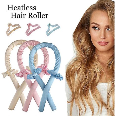 lot De Trois En Rose, Beige Et Bleu, Kit Ruban Boucleur Cheveux Sans Chaleur / Cheveux Onduls Sans Fer Boucler / Heatless Wavy (1/5)