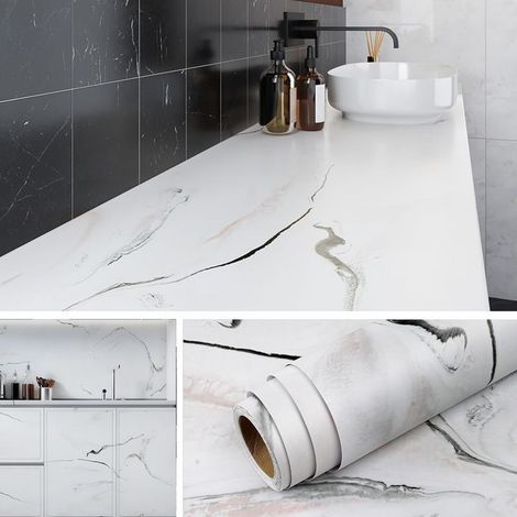 Papier adhésif décoratif marbre blanc avec veines canard œuf bleu 40CMx5M – Lavable et imperméable – Pour meubles et crédences cuisine (1/4)