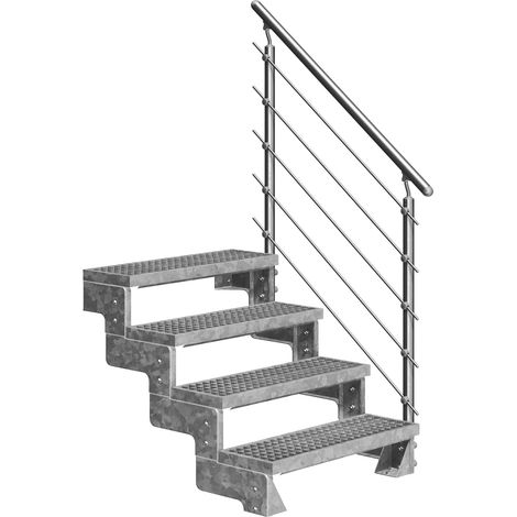Dolle Außentreppe Gardentop 72-88cm Geschosshöhe mit Gitterrost 80cm breit mit Prova-Geländer