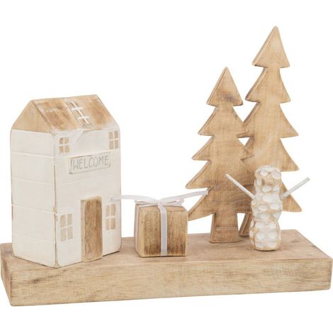 Décoration en Bois "Maison Cadeau" 40cm Naturel