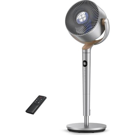 Dreo Ventilador de Pie Silencioso con Control Remoto, Alcance de 24 m, 23dB, Volumen de Aire de 1200 m/h, 3 Modos, 8 Velocidades, Temporizador y oscilacin omnidireccional de 120+120,estándar, plateado