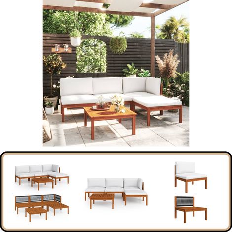Salon de jardin 5 pcs avec coussins Crème Bois d'acacia solide - Salon De Jardin - Meuble De Jardin - Ensemble De Salon - Mobilier De Jardin - Acacia Massif