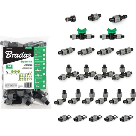 Kit de accesorios para cinta de goteo 16 mm, set de 24 piezas, ideal para riego por goteo, incluye conectores, tapones y codos para instalación eficiente