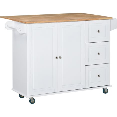 Carro de Cocina con Ruedas Carrito de Servicio con Encimera Extendida 3 Cajones 1 Armario Barra de Colgar y Especiero 128,8x75,5x92,5 cm (1/5)