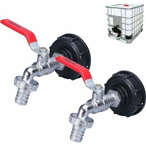 Wasserhahn für Regenwassernutzungstanks – Doppelter Messinghahn 1/2" – S60X6 Gewinde – Kompatibel mit 1000-Liter-IBC-Tank (1/5)