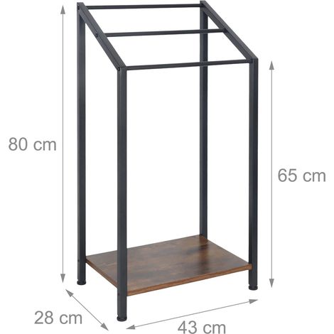 Portasciugamani da terra design industriale bagno 3 barre 60 x 30 x 150 cm in MDF nero 130017685
