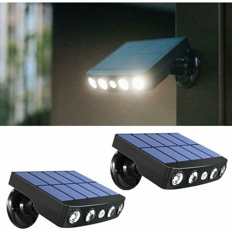 - 2 pièces Lampes murales d'extérieur solaires de sécurité avec détecteur de mouvement PIR, étanchéité IP65, projecteurs rotatifs à 360 degrés, éclairage extérieur pour cour, jardin, allée (1/5)