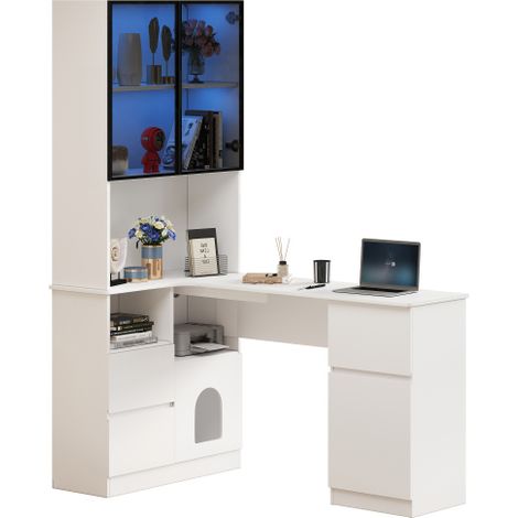 Bureau d’angle 120x80x180 cm avec étagères, LED, tiroirs, rangement (1/5)