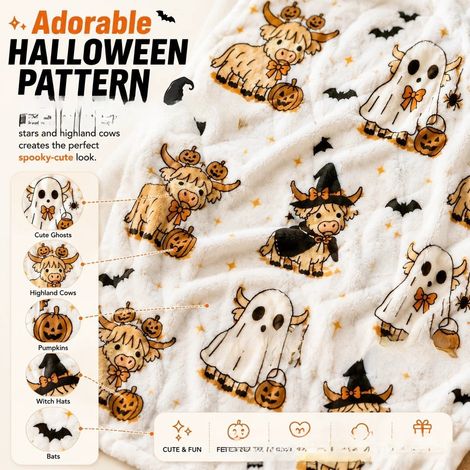 Halloween Highland Cow Ghost Plush Blanket - Highland Cow Ghost Blanket