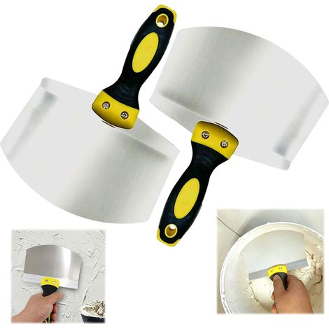 Lot de 2 spatules de peintre en acier inoxydable, lot de spatules avec poignée en plastique, outil de grattoir large de 6,9 pouces, outil de remplissage, cloisons sèches, plâtre, projets (1/5)