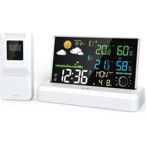 Affichage positif réveil électronique numérique haute définition Thermomètre intérieur et extérieur hygromètre Prévisions météo ondes radio météo sans fil (1/4)