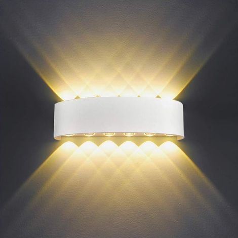 Applique Murale Intérieure LED 12W Blanche Moderne Applique Murale Extérieure en Aluminium Imperméable IP65, Lampe Up Down Spot pour Salon Chambre Couloir Escalier (Blanc Chaud) (1/5)
