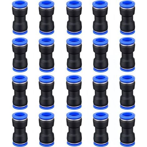 Lot de 20 Raccords Pneumatiques Enfichage 8mm x 8mm Union Droite Connecteur Poussé Plastique Pour Tube Pneumatique (1/5)