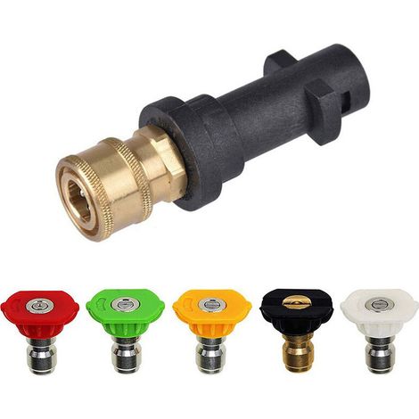 Adaptateur de nettoyeur haute pression vers raccord rapide de 6,35 mm pour Karcher K2-K7, avec 5 embouts de buse de nettoyeur haute pression à plusieurs degrés (1/5)