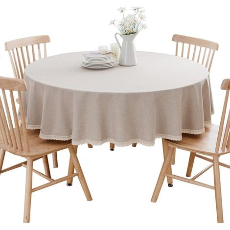 Nappe Ronde en Coton et Lin Protéger et décorer la Table Kaki Diamètre 160 cm (1/4)