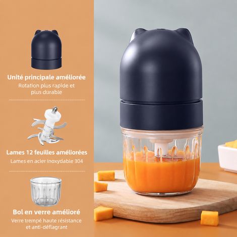 Mini hachoir électrique pour bébé bol en verre bleu à 12 lames réf 9578 26 × 15,6 × 15,3 cm 1,1 kg – Livraison gratuite