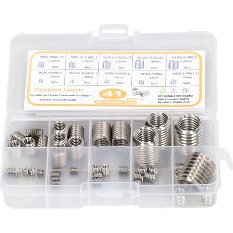 Kit de réparation filetage 41 pièces en acier inoxydable, inserts M2 à (1/5)