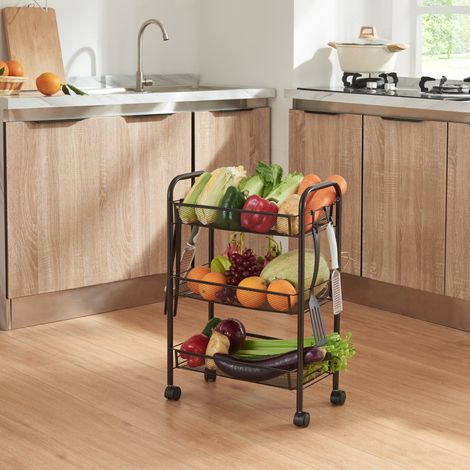 Carrito de cocina Tromsø con 3 cestas acero 63x44x26cm - Negro [en.casa]