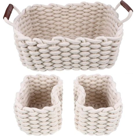 Kit 3 Corbeilles Pliables Emboîtables 3 Tailles - Organisateur Mini Bureau & Cadeau Déco (Fibre Douce) (1/5)