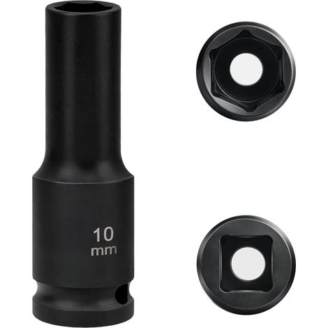 douille longue 10mm 1/2" 6 pans, coffret douille longue a choc 1/2 10 mm, 78mm Longue, Acier Chrome-Molybdène CR-MO (10mm) (1/5)