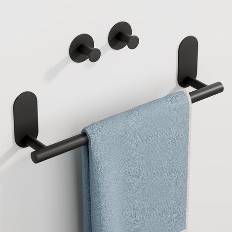 3 Pièces Ensemble de Salle de Bain Adhésif, 40CM Porte Serviette Noir & 2 Patere Murale, Porte Serviette Salle de Bain et Crochet Mural, SUS304 Acier Inoxydable, EGKN2401-3M-SET-3-B (1/5)