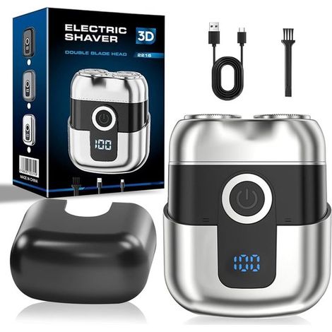 Rasoir électrique à grille pour hommes - Mini rasoir - Tondeuse à barbe avec tondeuse escamotable - Recharge rapide USB-C - Conception légère et pratique pour les voyages et la maison - Noir - 1 pièce (1/5)
