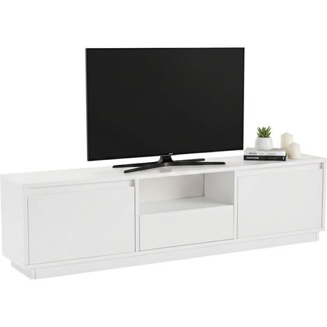 Dmora - Fernsehschrank Lovere, Ständer für Wohnzimmerfernseher, Niedriges Wohnzimmer-Sideboard, TV-Ständerbasis, 160x30 h42 cm, Weiß