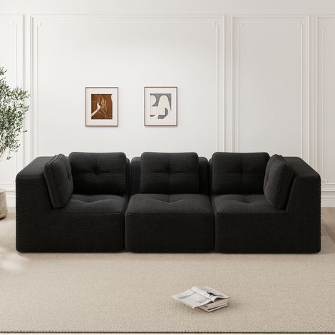Canapé d'angle modulable noir en velours côtelé avec assise profonde 74 cm, sans montage (1/5)