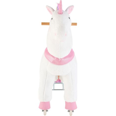 Schaukelpferd für Kinder, Einhorn-Spielzeug auf Rädern, keine Batterien erforderlich, leichtgängige Räder mit Rücklaufsperre, erhöhter Sitz, stabile Griffe und Pedale, maximale Belastung 80 kg, ab 6 J (1/5)