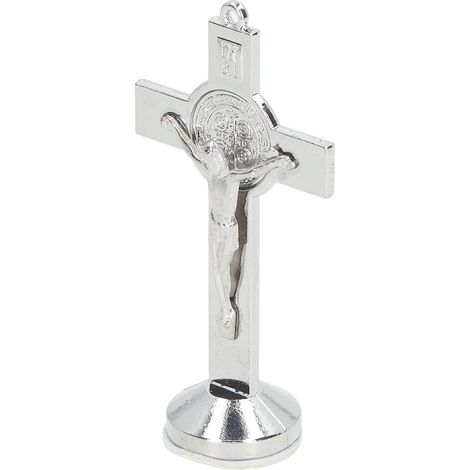 Crucifix argenté style zinc poli brillant, ornement compact décoratif pour voiture, finition lustrée, croix debout élégante (1/5)