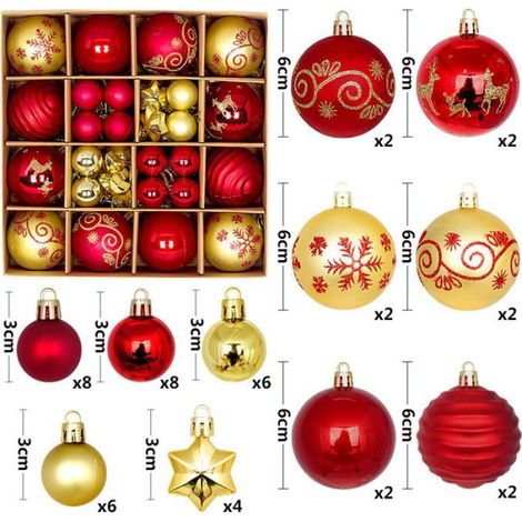Ensemble d'ornements de sapin de Noël pour la fête à la maison, grande boule multicolore, décorations, 3cm-6cm(rouge doré) (1/4)