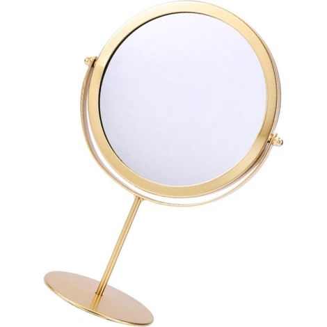 Miroir de maquillage rond - Miroir de table décoratif - Maquillage quotidien - Verre haute définition - 27 x 19 cm - Doré (1/5)