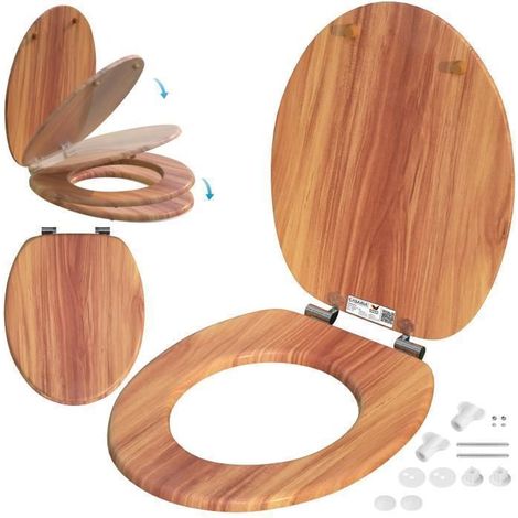 1 siège de WC en bois MDF, abattant automatique silencieux, lunette et couvercle amortis, pour toilettes standard salle de bain
