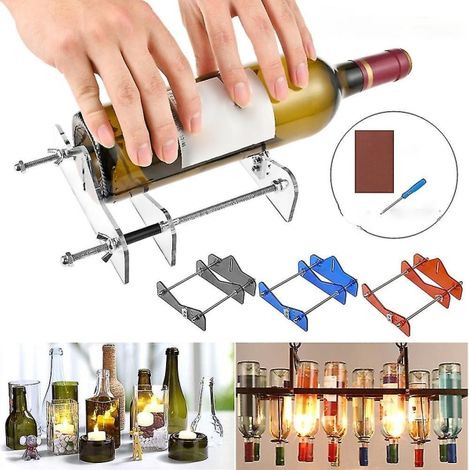 Découpeur de bouteilles en verre professionnel, outil DIY acrylique rouge transparent, coupe-bouteille réglable pour vin et bière, avec tournevis, accessoire de découpe rotatif pour bricolage. (1/5)