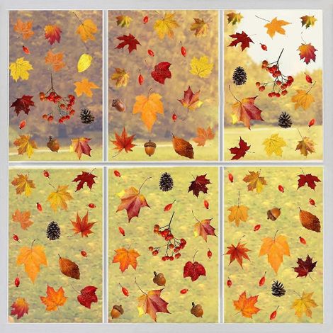 Stickers muraux à faire soi-même, décoration intérieure : feuilles d'érable pour le salon, la chambre d'enfant ou la chambre à coucher. Stickers pour fenêtres. (1/2)
