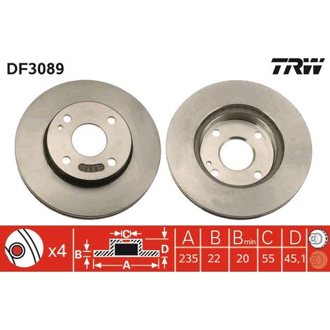 Lot de 2 Disques de frein TRW Automotive DF3089 FORD ASIA & OCEANIA B26Y-33-25XA