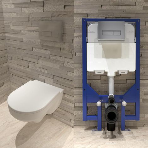 Biubiubath 1.14M Concealed Cistern Frame With Rimless Wall Hung Toilet Pan Set