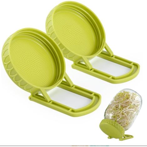 Paquete de 2 tapas para germinación, incubadora con soporte para frascos de boca ancha. Rejilla ventilada y soporte angular para facilitar el drenaje. Cultiva brotes de judías y brócoli en casa.