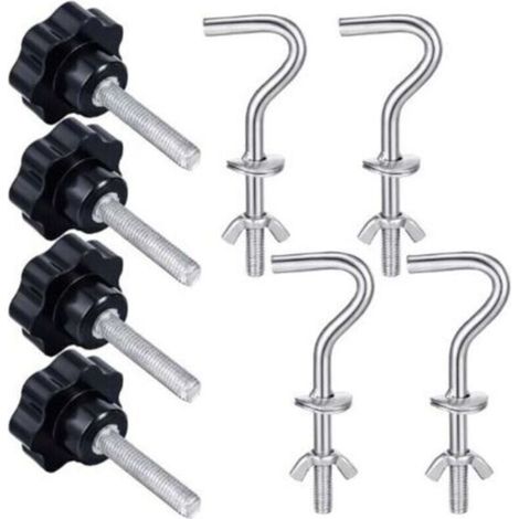 Hammock hardware kit, heavy-duty hooks, threaded replacement button for garden parasol swing base (silver). (1/4)
