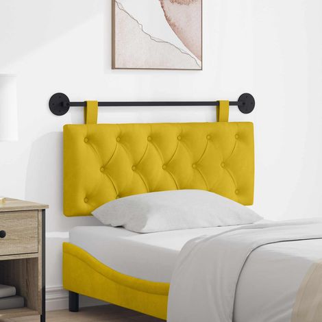 Tête de lit suspendue capitonnée en velours jaune 110 x 55 x 7 cm avec cadre bois, montage mural (1/5)