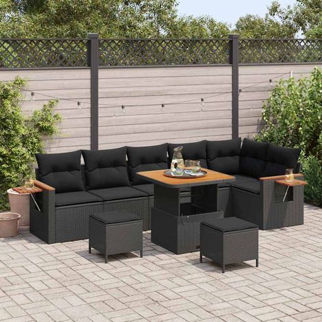 Conjunto de sofás de jardín 9 uds. 9-Número de plazas Negro vidaXL (1/5)