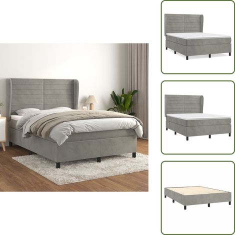 Boxspringbett mit Matratze Hellgrau 140x200 cm Samt - Samtbett - Boxspringbett - Doppelbett - Schlafzimmermöbel - Luxusbett (1/5)
