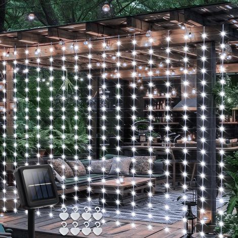 Guirlande lumineuse solaire de 2,4 m x 1,8 m, 144 LED pour extérieur, étanche, avec minuterie, 8 modes pour jardin, patio, clôture, pergola, décoration (blanc chaud) (1/5)