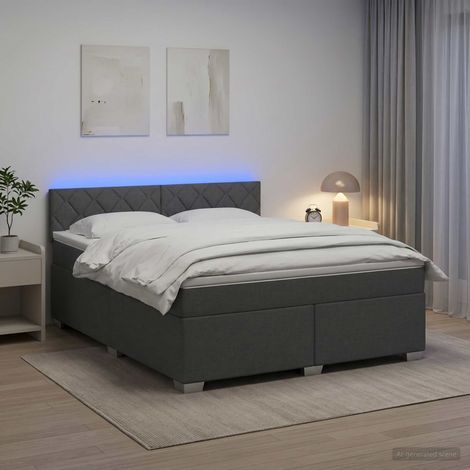 Lit de box spring avec matelas et LED Gris foncé 160 x 200 cm (1/5)