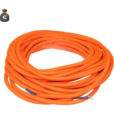 Câble textile flexible rond Alcapower 2 x 0,75 mm², bobine de 10 mètres, gaine textile orange pour installations électriques (1/2)