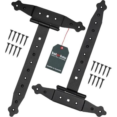 Lot de 2 charnières en acier 300 mm – Revêtement en poudre noir – Pour portes et portails en bois – Installation extérieure facile-NANOTEH (1/5)