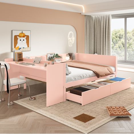Letto matrimoniale 140x200 cm in legno rosa con contenitore, senza materasso FloraGrace (1/5)