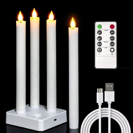 Bougie Chandelier LED Rechargeable, Lot de 4 Fausses Bougies à LED Flamme Vacillante Cire Bougie Decorative Electrique avec Télécommande pour Decoration Noel Anniversaire Maison Chambre Mariage (1/5)