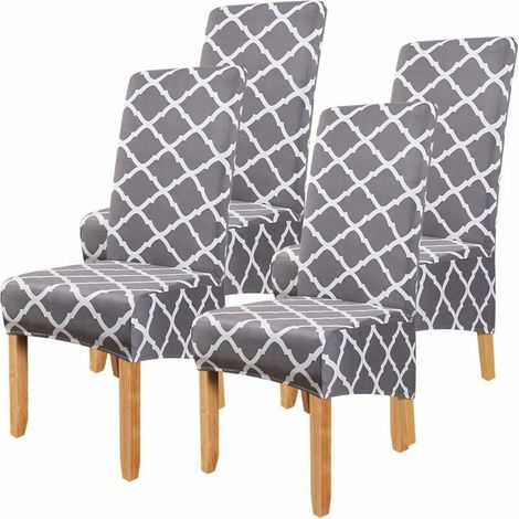 Housse De Chaise De Salle À Manger - Extensible Élastique Haute Résilience - Pour Chaise À Dossier Haut - Gris - 4 Pièces (1/4)