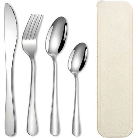 Ensemble de couverts avec couteau, fourchette, cuillère, couverts en acier inoxydable poli miroir, lavable au lave-vaisselle (1/4)